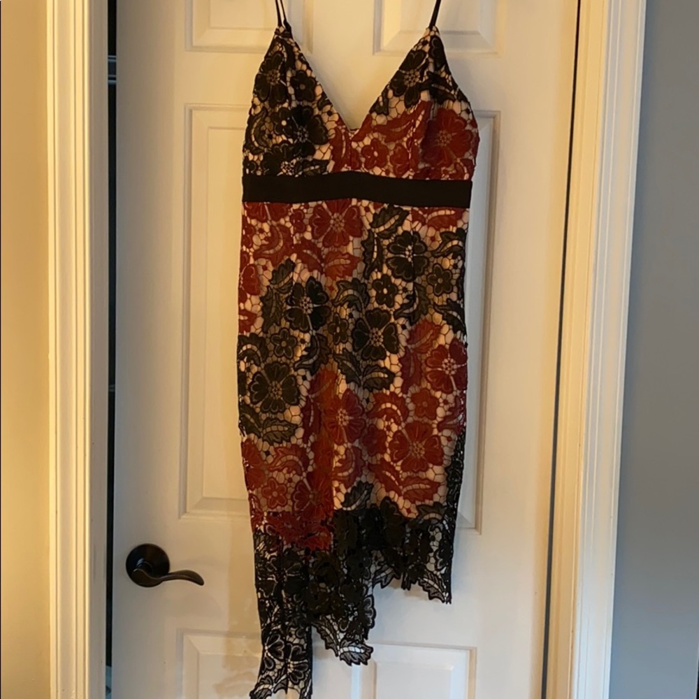 Asymmetrical lace Bardot dress
